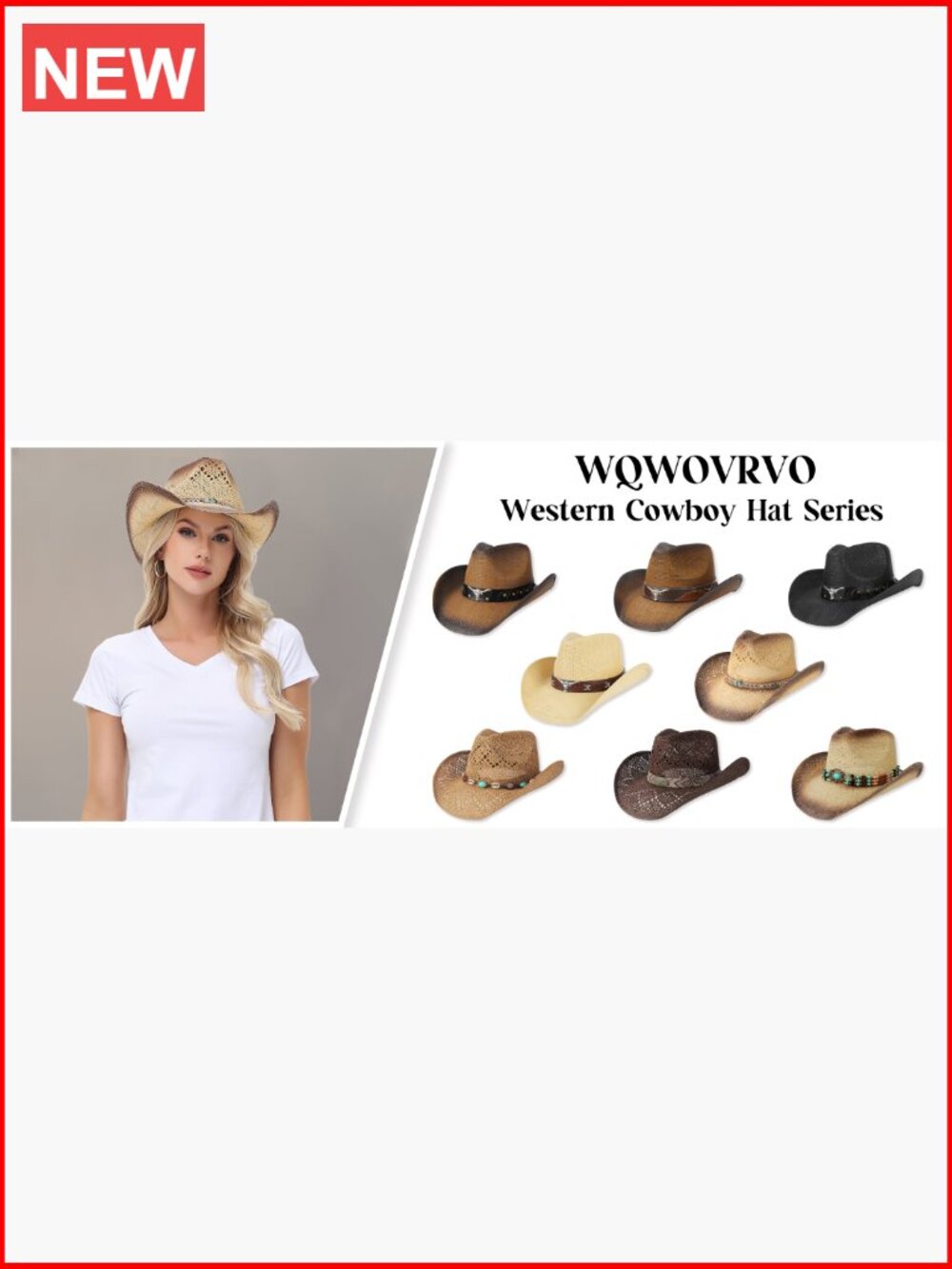 Straw Wide Brim Cowboy Hat with Shapeable Brim for Women - Picture 7 of 7